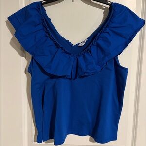 Crown & Ivy Royal Blue Ruffle Blouse